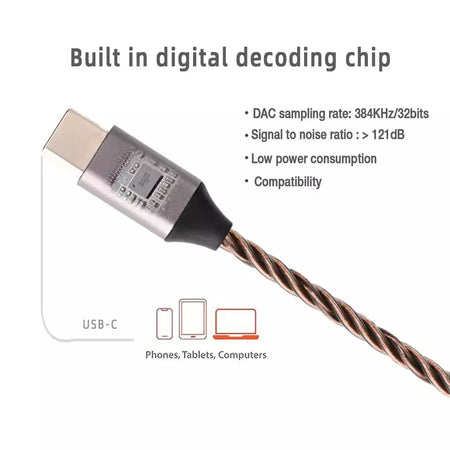 Uncjc fone de ouvido com fio de alta resolução usb c fones de ouvido embutidos USB-C dac par trançado cabo de 2 pinos iem fones de ouvido alugues áudio com microfone