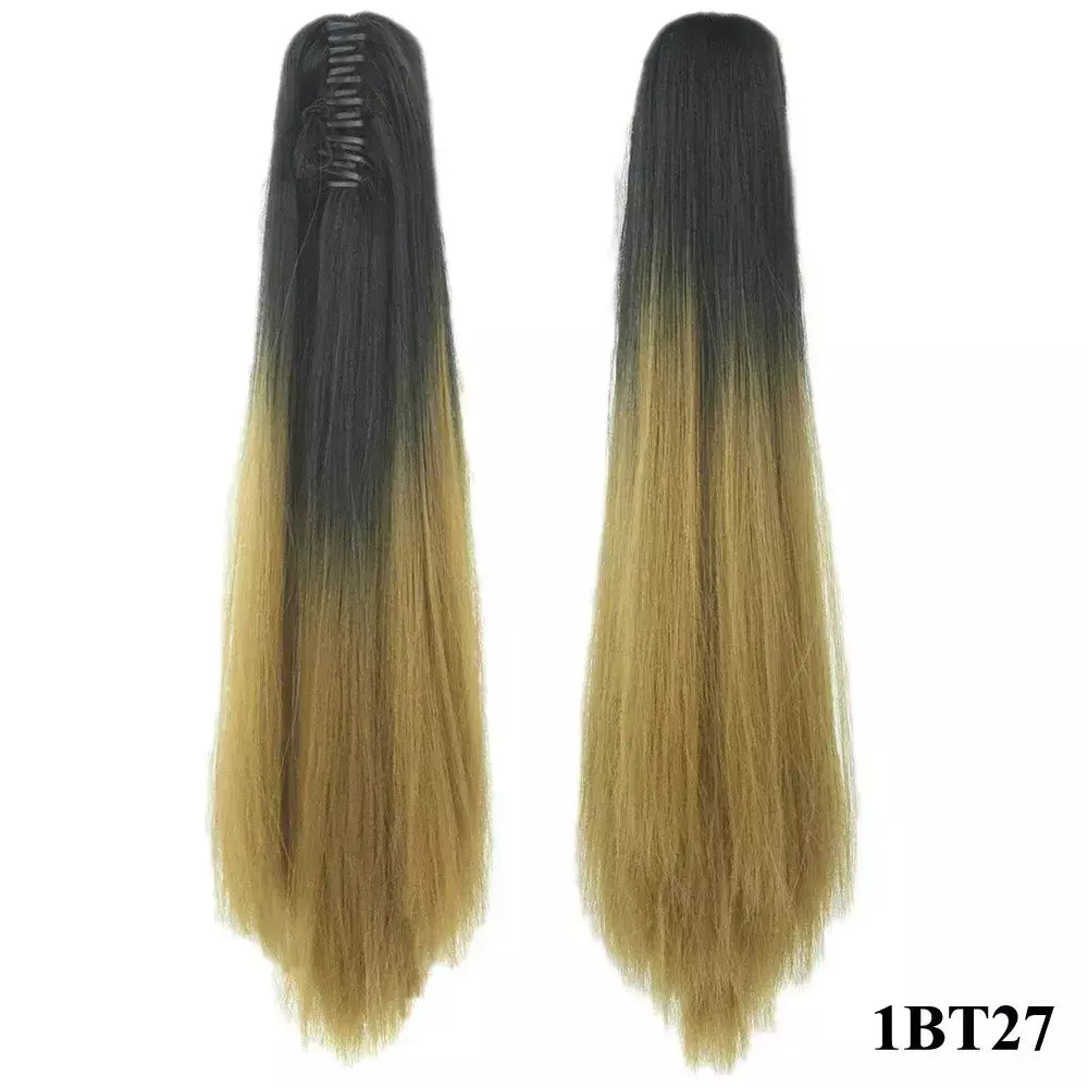 Longo reto sintético rosa ombre extensão do cabelo peruca garra rabo de cavalo pônei fada cauda falso peças de cabelo clipe na peruca