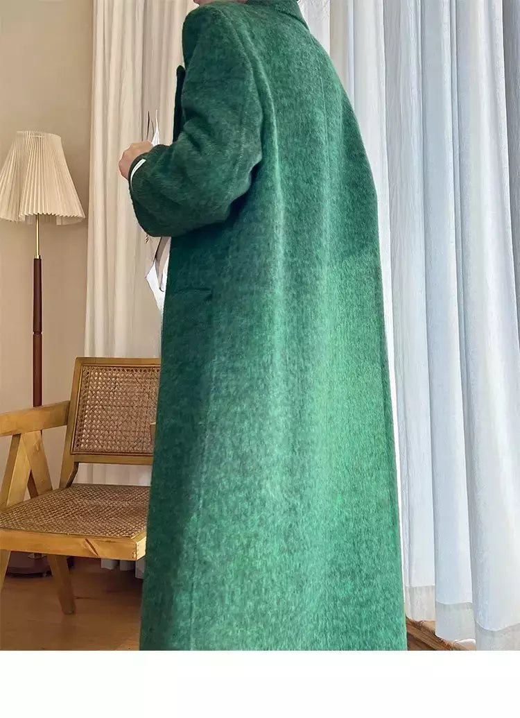 Casaco de alpaca de lã feminino, jaquetas de lã, trespassado duplo, gola de terno, solto, Casacos longos, senhora do escritório, outono, inverno, 2022