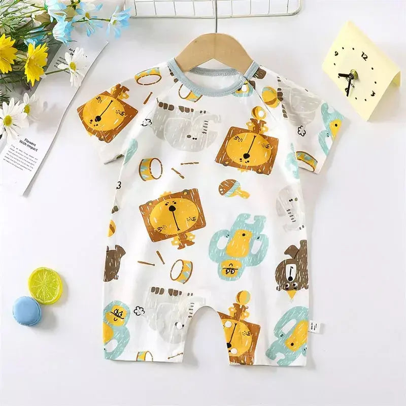 Bonito dos desenhos animados do bebê macacão verão de manga curta algodão fino recém-nascido roupas infantis bodysuit meninos meninas rastejando roupas macacão