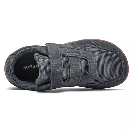 Hobibear crianças dedo do pé largo sapatos descalços pouco/grande/criança gancho loop minimalista tênis malha de couro artificial sapatos leves