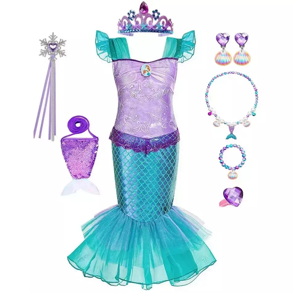 Sereia vestido de festa de aniversário verão menina sereia traje carnaval anime cosplay outfits 2-10 anos crianças fantasia disfarce vestido de baile