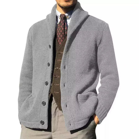 Homens casaco de malha lapela manga comprida bolsos engrossados cardigan camisola masculina outono botões sólidos placket casaco de malha para o trabalho