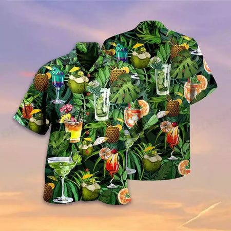 Camisa havaiana com estampa 3D masculina papagaio, blusa de praia casual manga curta, camisa lapela vocacional, moda menino