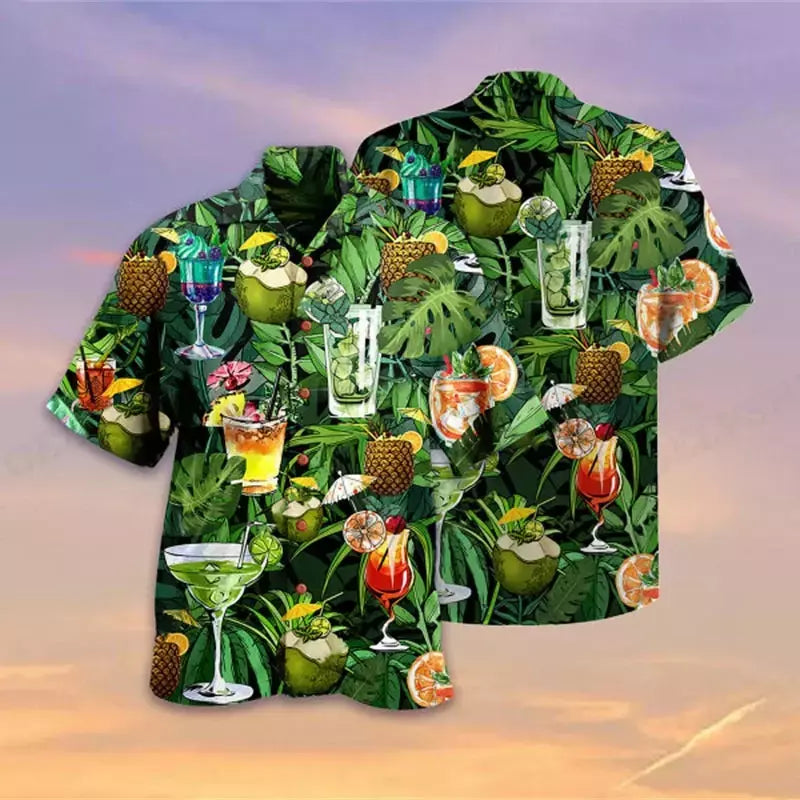 Camisa havaiana com estampa 3D masculina papagaio, blusa de praia casual manga curta, camisa lapela vocacional, moda menino