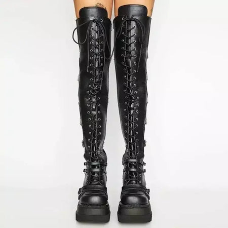Cunhas botas longas para mulheres outono inverno sobre o joelho botas cosplay plataforma alta botas femininas novo salto alto gótico botas altas