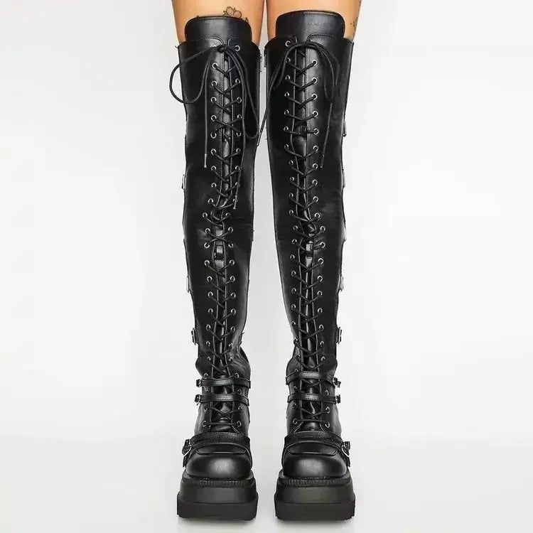Cunhas botas longas para mulheres outono inverno sobre o joelho botas cosplay plataforma alta botas femininas novo salto alto gótico botas altas