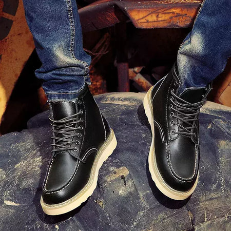 Botas de couro retrô masculina, bota alta de paraquedista, sapato curto de trabalho, estilo britânico, americano, primavera e outono