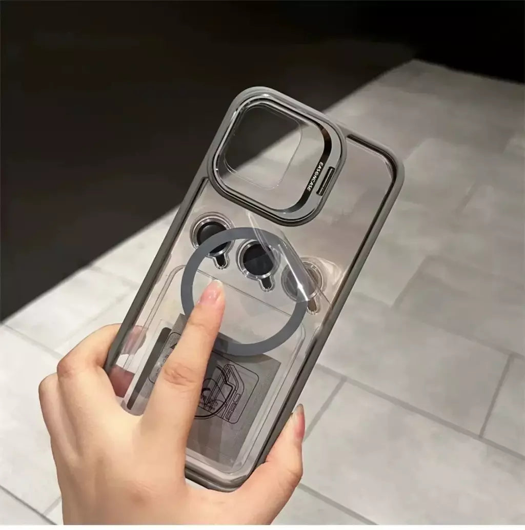 Magsafe suporte de proteção de lente magnética capa de telefone para iphone 17 12 13 14 15 16 pro max câmera vidro transparente anel de metal capa