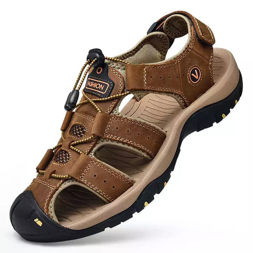Sapatos masculinos casuais de couro genuíno, sandálias masculinas ao ar livre, sapatos romanos de praia, plus size 38-48, verão