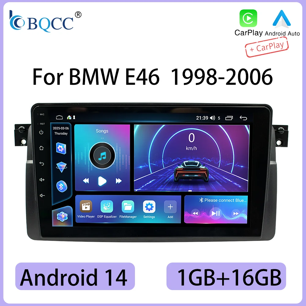 Bqcc android 14 9 ''sem fio carplay rádio do carro reprodutor multimídia estéreo para bmw e46 m3 318 320 325 330 335 1998-2006 jogador de carro