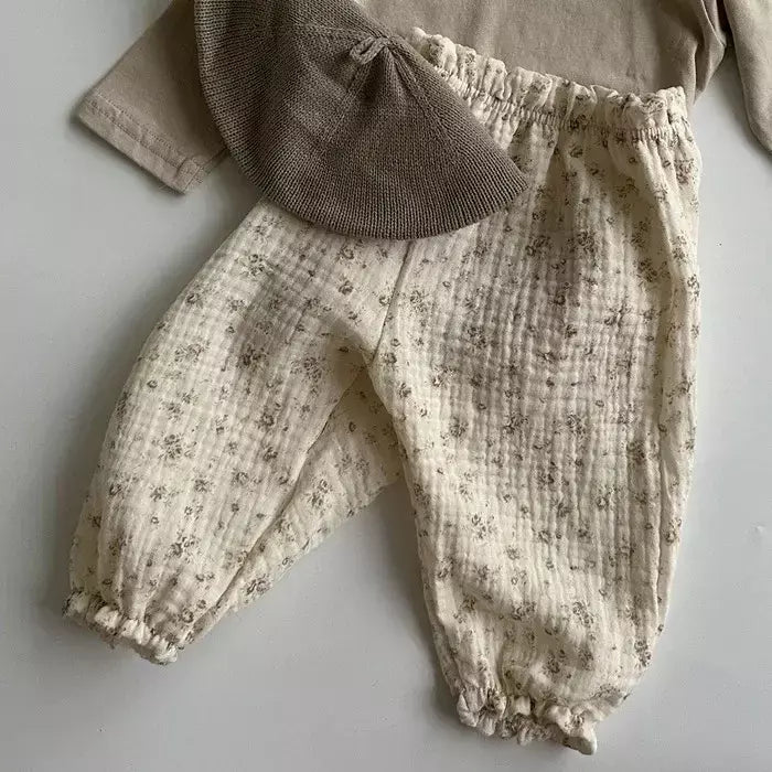 Calças de bebê de algodão orgânico recém-nascidos outono primavera verão inverno bonito impressão macia musselina roupas calças pantalons capris