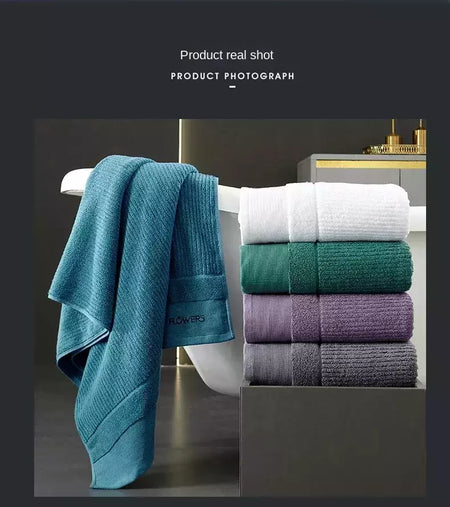 Conjunto de toalha de algodão egípcio para adultos, toalha de banho absorvente, cor sólida, bordado, toalha de rosto macio, espessado, 100%