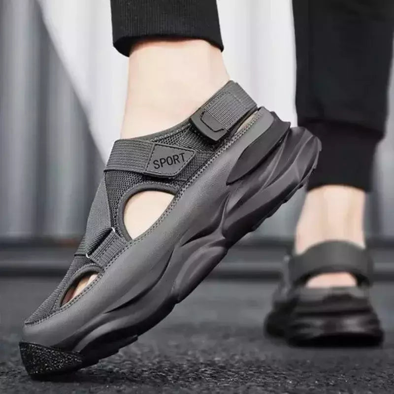 Sandálias de plataforma antiderrapante respiráveis masculinas, sapatos casuais ao ar livre, sandálias de praia, estilista masculino, novo, 2024