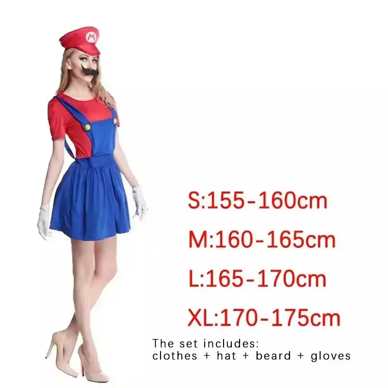 Jogo marios super luigi irmãos uniforme conjunto cosplay trajes engraçado anime adulto homem macacão mulher vestido traje de halloween