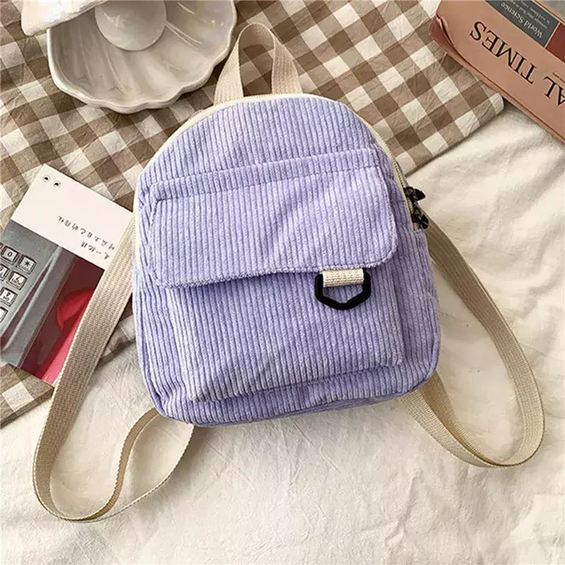Mini mochila feminina, mochila escolar de veludo simples pequena, grande capacidade, mochila feminina durável, monocromática, casual, viajando, moda