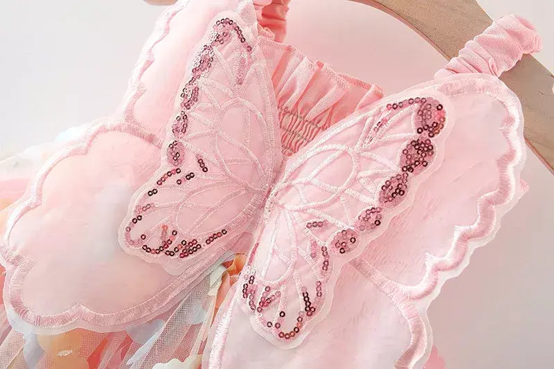 Novo bebê meninas festa de aniversário vestidos de noite verão asas borboleta crianças roupas doce colorido criança crianças traje