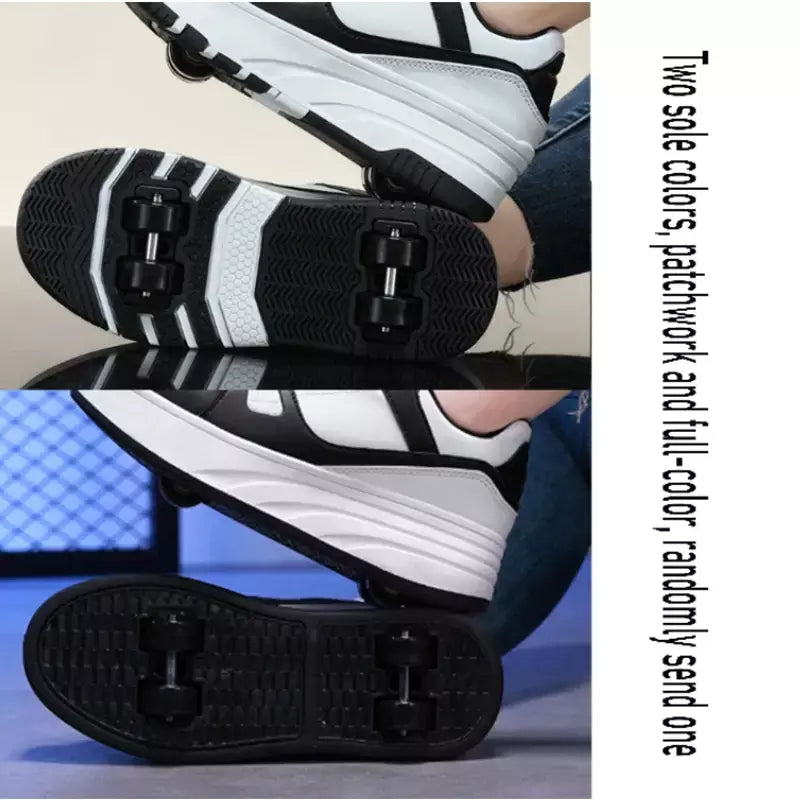 Sapatos de rolo de quatro rodas meninos meninas sapatos de caminhada casuais esportes ao ar livre slide e psiquiatra estudantes da escola polias sapatos tênis
