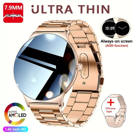 Para huawei novo ultra fino amoled relógio inteligente tela feminina sempre exibir tempo freqüência cardíaca bt chamando high-end moda smartwatch