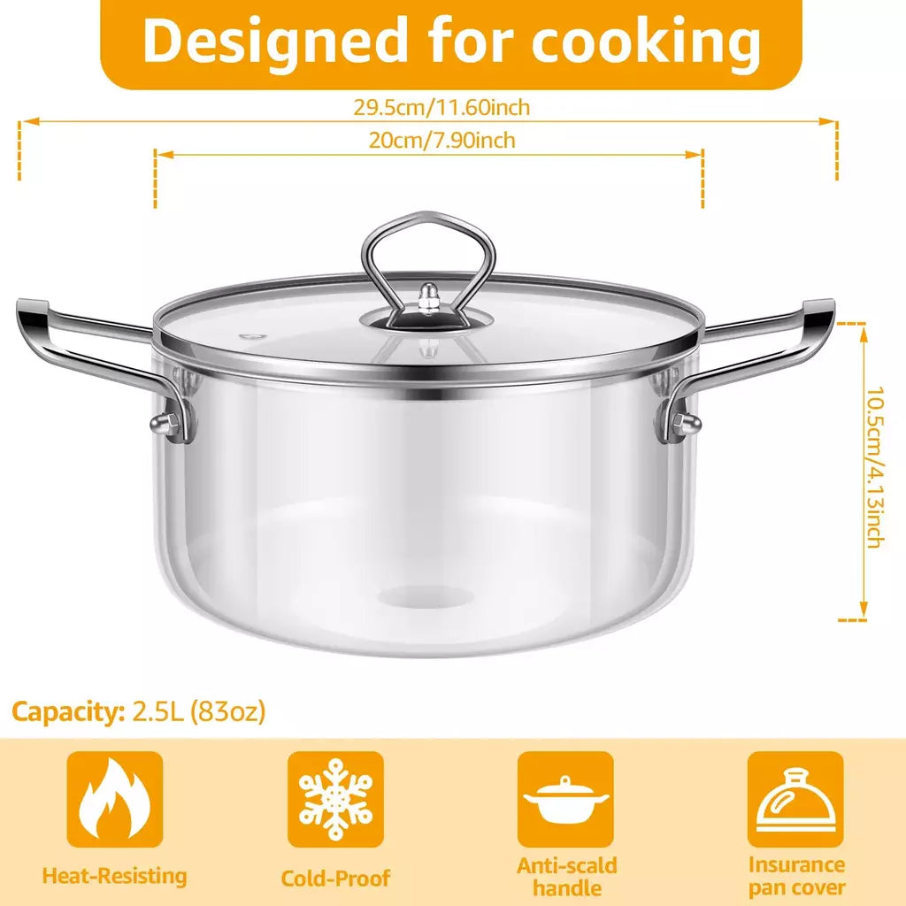 Panela de vidro 2,5l/3,5l com tampa para fogão panela transparente de alto borosilicato para cozinhar chá, sopa, ferramentas de cozinha