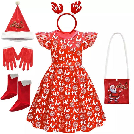 Novo natal meninas vestido carta papai noel impressão carnaval festa crianças roupas de natal masquerade desempenho roupas infantis