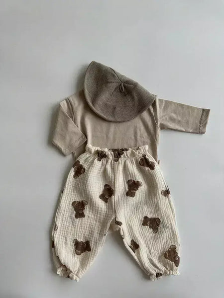 Calças de bebê de algodão orgânico recém-nascidos outono primavera verão inverno bonito impressão macia musselina roupas calças pantalons capris