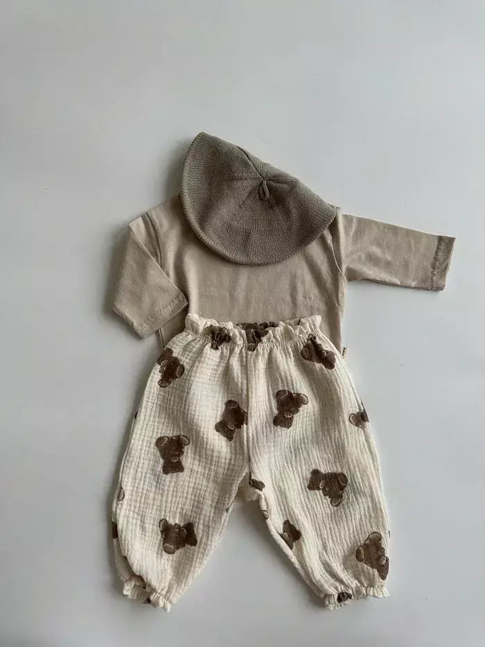 Calças de bebê de algodão orgânico recém-nascidos outono primavera verão inverno bonito impressão macia musselina roupas calças pantalons capris