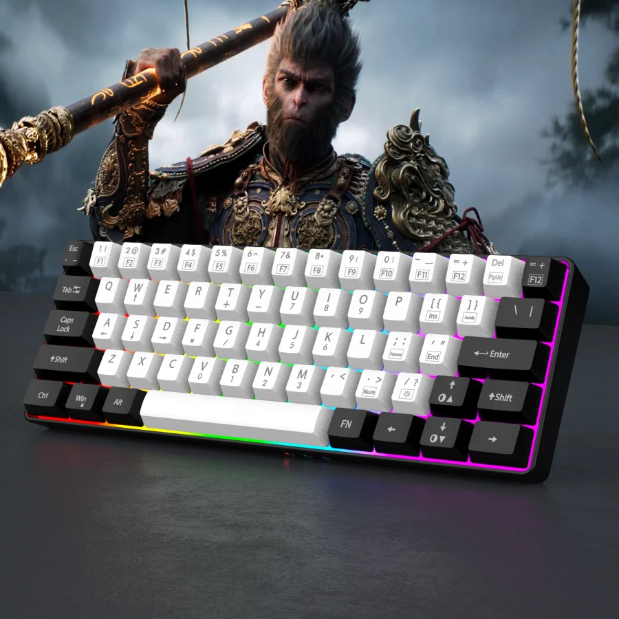 RGB Backlight Wired Mini Teclado Gaming, Ultra Compacto, Impermeável, Pequeno Compacto, 61 Teclas, Fit para PC, Mac Gamers, 60%