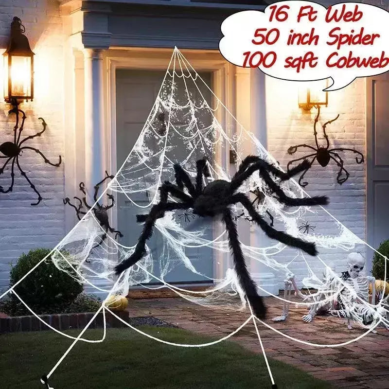 Halloween preto assustador aranha gigante enorme teia de aranha decoração de halloween para casa barra casa assombrada adereços férias decoração ao ar livre