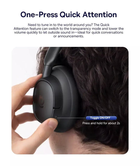 Baseus bowie h1s fones de ouvido sem fio bluetooth 5.4 cancelamento de ruído 46db sobre a orelha fone de ouvido de áudio espacial de alta resolução 120h tempo