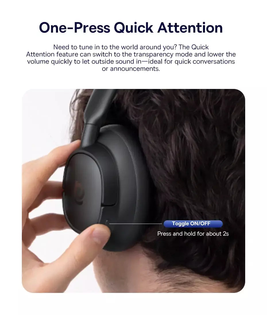 Baseus bowie h1s fones de ouvido sem fio bluetooth 5.4 cancelamento de ruído 46db sobre a orelha fone de ouvido de áudio espacial de alta resolução 120h tempo