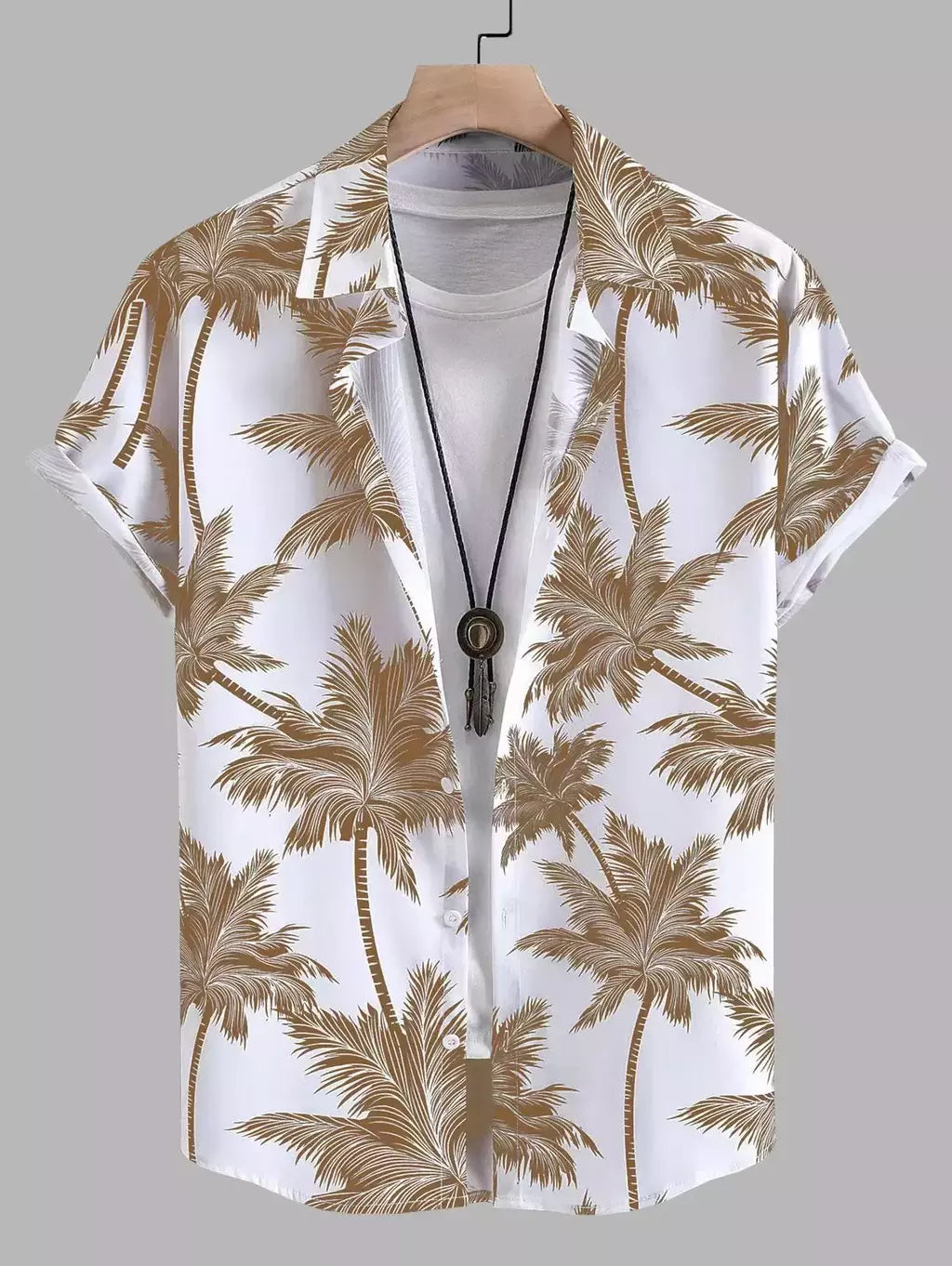 Camisa de lapela masculina de manga curta, estilo havaiano, padrão tropical de coqueiro, tops grandes, férias de verão