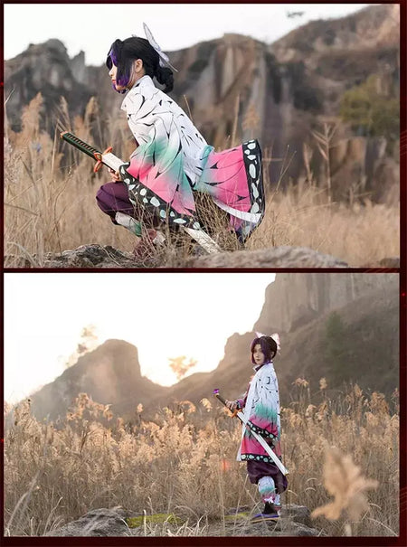 Anime demon slayer kimetsu geen yaiba kochou shinobu cosplay kostuum pruik conjunto quimono uniforme halloween anime kostuums para criança
