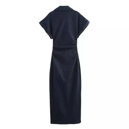 Vestido jeans feminino primavera verão casual vestidos longos para mulher 2026 nova moda ruched manga curta streetwear midi vestido