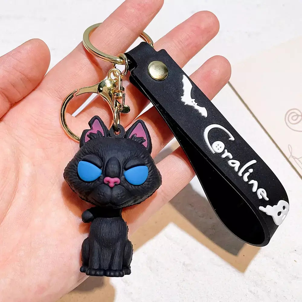 Criativo dos desenhos animados filme de ação coraline figura boneca modelo bonito boneca pvc chaveiro ornamento chaveiro pingente crianças presentes