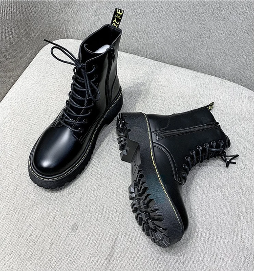 Botas de combate com cordões minimalistas femininas, salto robusto de 5cm, botas de plataforma, sola grossa, aumentar a altura, botas casuais, estilo britânico