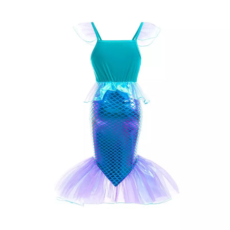Meninas escala roxa princesa sereia ariel cosplay vestido de halloween vestido de festa de aniversário meninas verão praia vestido de férias