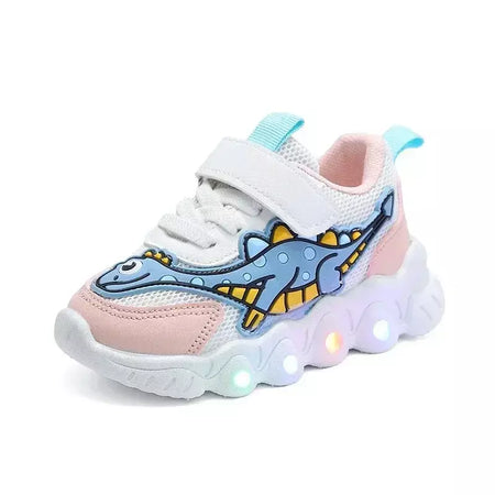 Sapatilhas LED bonitos dos desenhos animados das crianças, sapatos de malha respirável, sapatos iluminados, casual, iluminação, meninos, meninas, bebê