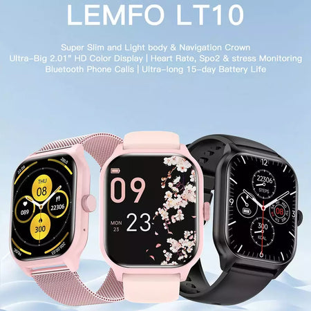 LEMFO LT10 Smartwatch para homens e mulheres Touch Dial Chamada Música Smartwatch Android iOS Rastreador de Fitness Relógios Esportivos 2024