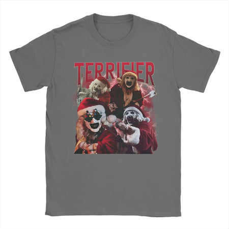 Arte engraçada os palhaços terrifier natal camiseta masculina em torno do pescoço puro algodão t camisas de manga curta camiseta impressa topos