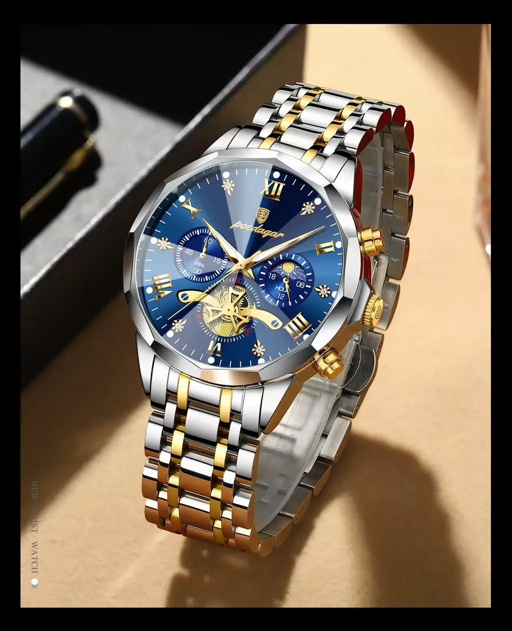 Poedagar luxo relógio masculino topo original à prova dwaterproof água luminosa cronógrafo homem relógio de pulso aço inoxidável quartzo relógios masculinos reloj
