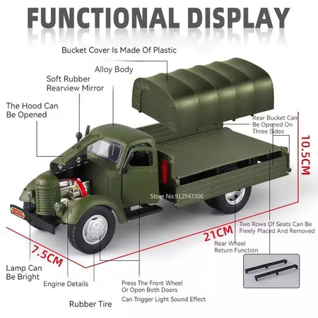 1:24 ca10 caminhão vintage modelo de carro blindado brinquedo liga diecast militar transportadora veículos modelos som luz crianças presentes
