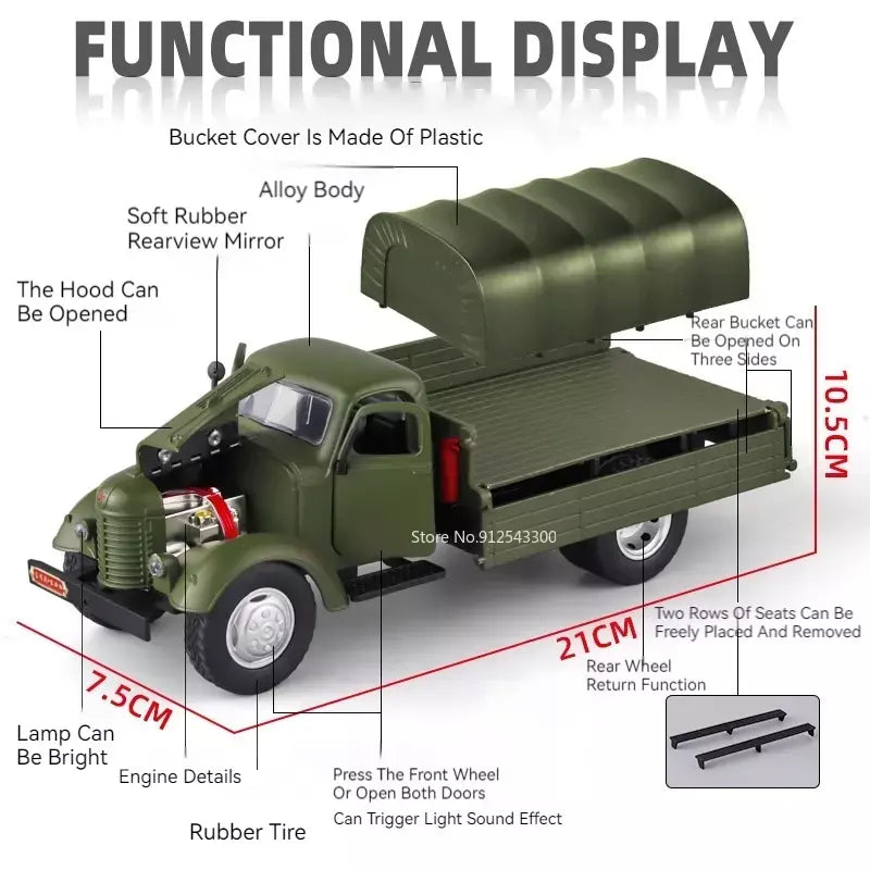1:24 ca10 caminhão vintage modelo de carro blindado brinquedo liga diecast militar transportadora veículos modelos som luz crianças presentes