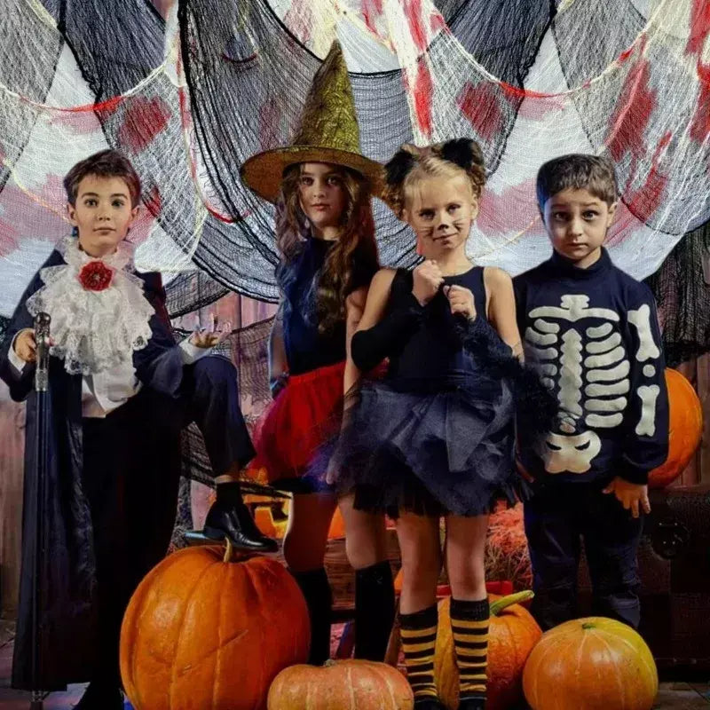 Halloween sangrento assustador gaze pano grande gaze preta assustador sangue tecido pano para festa de halloween casa ao ar livre quintal decoração