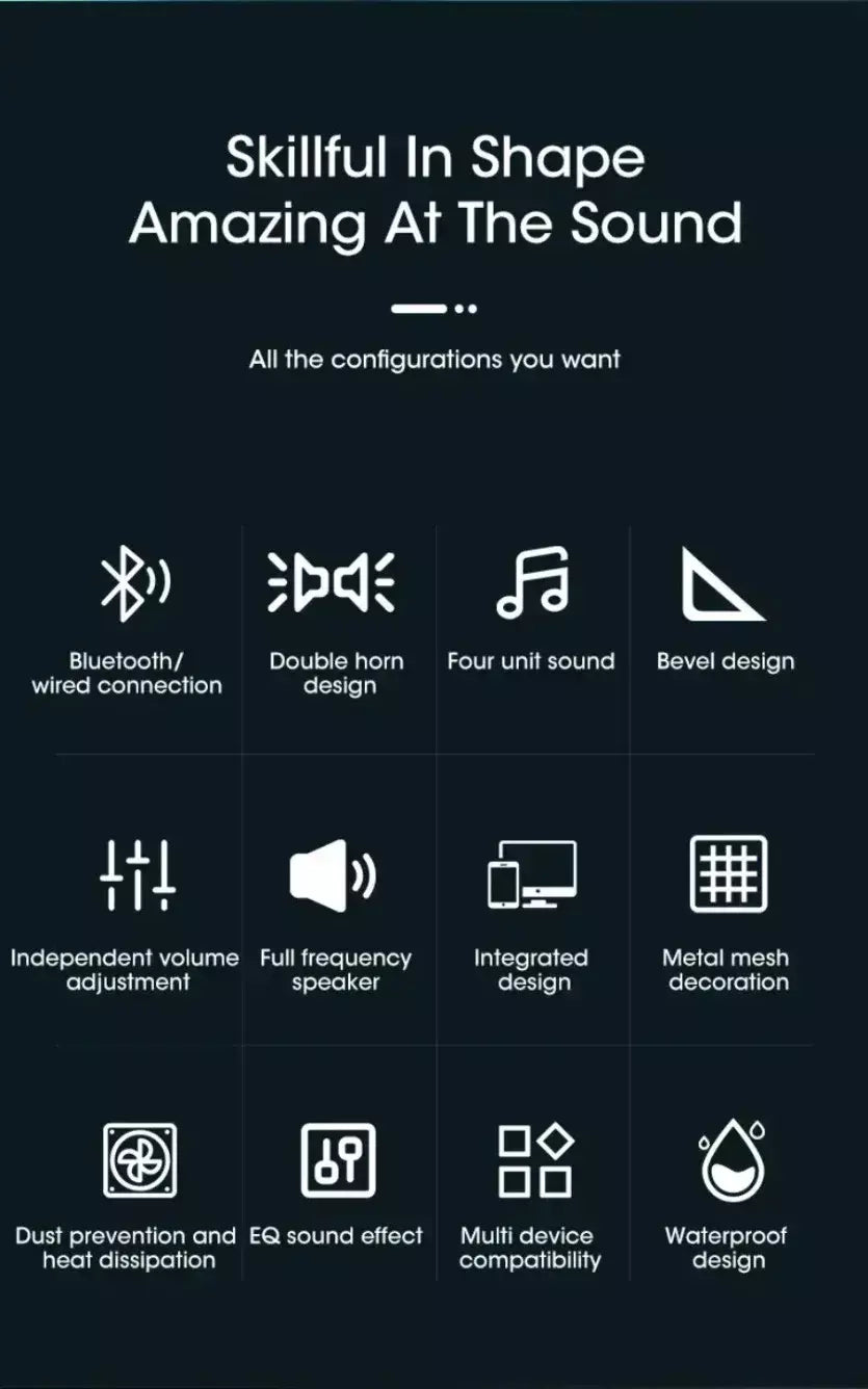 Xikcu sem fio bluetooth e pc soundbar com fio alto-falante alimentado por usb soundbar para tv pc portátil sistema de áudio surround de cinema em casa