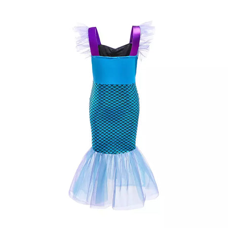 Meninas roxo-azul sereia ariel cosplay vestido de halloween vestido de festa de aniversário meninas praia vestido de férias