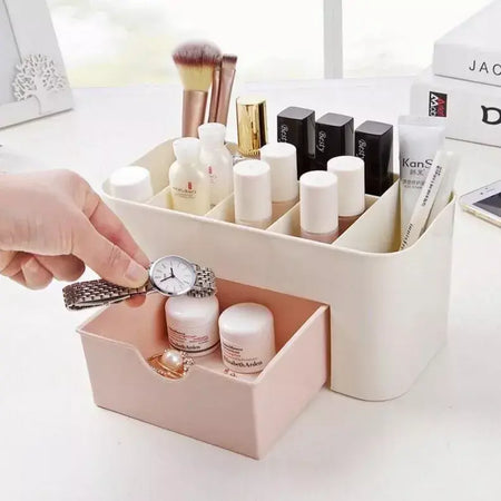 Desktop dupla camada organizadores de maquiagem caixa de armazenamento gavetas cosméticos caixa de exibição de jóias caso recipiente caixas organizador novo