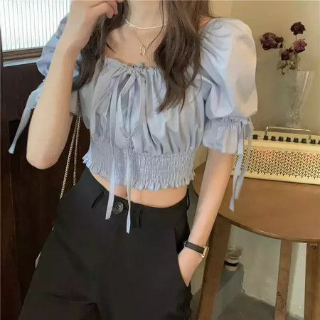 ZHUANQING-Top feminino sexy, monocromático, design de bandagem retrô, moda popular, estilo coreano, elegante feminino na faculdade, verão, novo