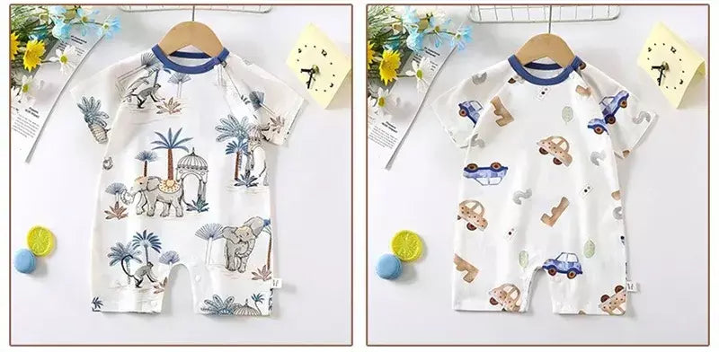 Bonito dos desenhos animados do bebê macacão verão de manga curta algodão fino recém-nascido roupas infantis bodysuit meninos meninas rastejando roupas macacão