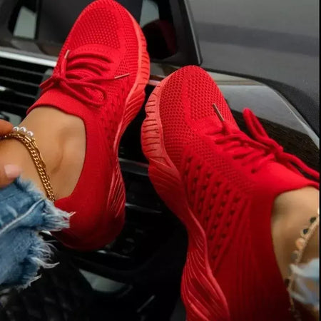 Sapatos esportivos casuais vermelhos para mulheres conforto malha tênis luz tênis feminino 2025 novo plus size 43 estudante sapato vulcanizado